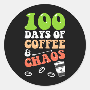 100日のコーヒーとカオス100th Day School Teac ラウンドシール