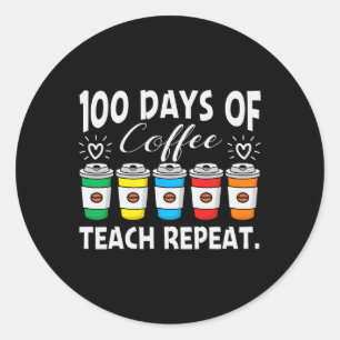100日のコーヒーとカオス100th Day School Teac ラウンドシール