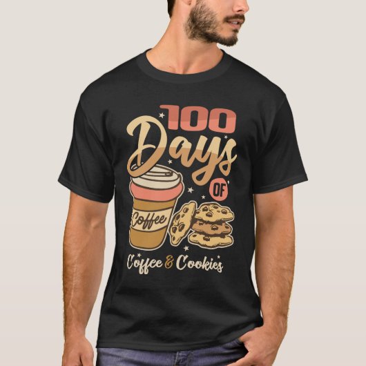 100日のコーヒーとクッキー – 学校の100日目 Tシャツ (正面)