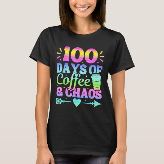 100日のコーヒーと混乱学校の100日目 Tシャツ (正面)
