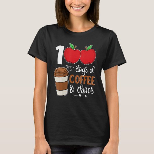 100日のコーヒーと混乱学校Fの100日目 Tシャツ (正面)
