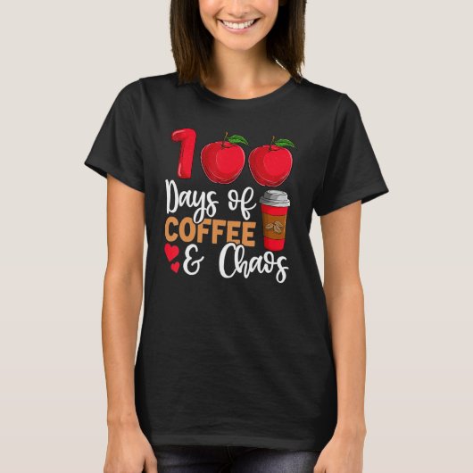100日のコーヒーと混乱学校Tの100日目 Tシャツ (正面)