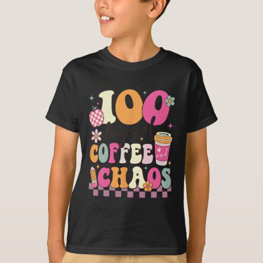100日のコーヒーと混乱学校Tの100日目 Tシャツ (正面)