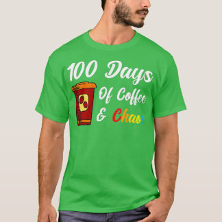 100日のコーヒー&カオス – 100th Day School Teac Tシャツ