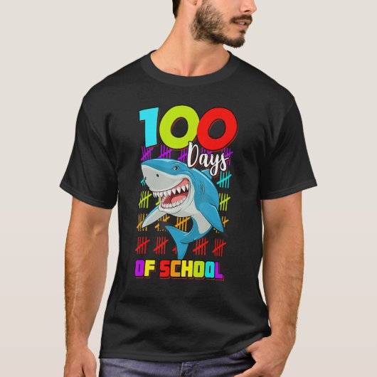 100日のスクールシャーク男の子の女の子100日スマール Tシャツ (正面)