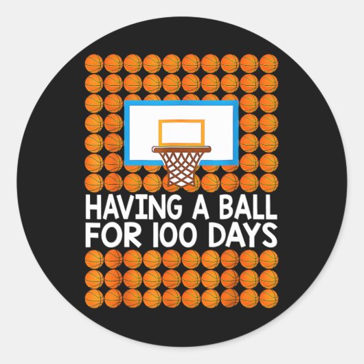 100日のスクールバスケットボール100th Day Balls Gift ラウンドシール (正面)
