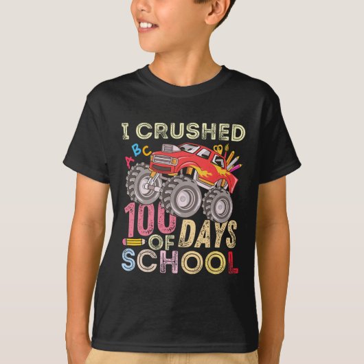 100日のスクールモンスタートラックを粉砕100日目 Tシャツ (正面)