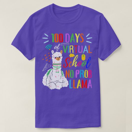 100日のバーチャルスクールNo Prob Llama 100日目 Tシャツ (デザイン正面)