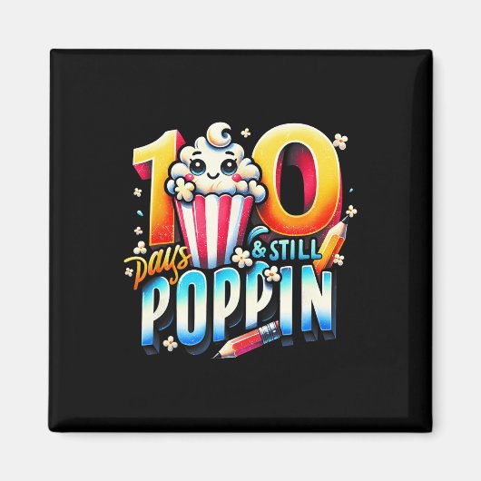 100日のポップコーンのおもしろいをテーマにSchoに戻した マグネット (正面)