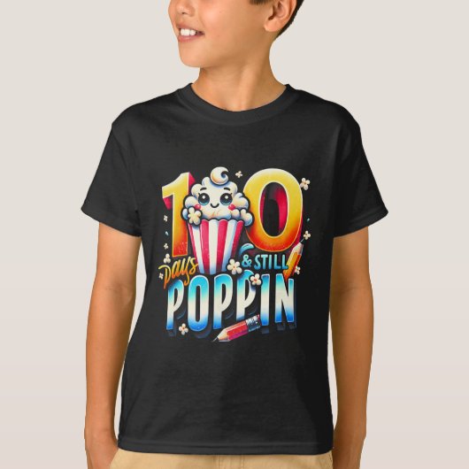 100日のポップコーンのおもしろいをテーマにSchoに戻した Tシャツ (正面)