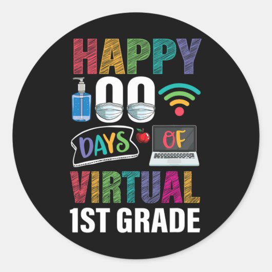 100日の仮想1年生の子供の先生学生 ラウンドシール (正面)