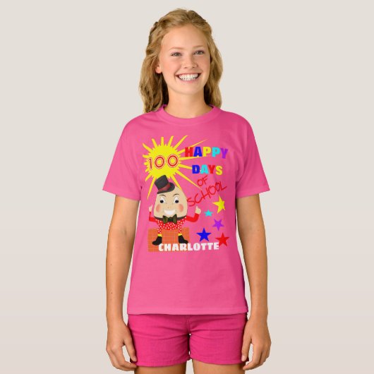 100日の学校おもしろいHumpty Dumpty パーソナライズされた Tシャツ (正面フル)