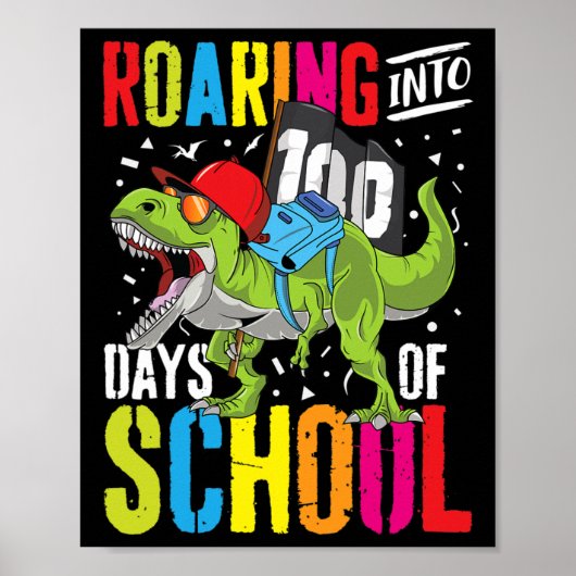 100日の学校おもしろいTレックス恐竜の少年 ポスター (正面)