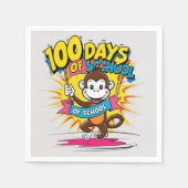 100日の学校お祝いサルおもしろいグラフィック スタンダードカクテルナプキン (正面)
