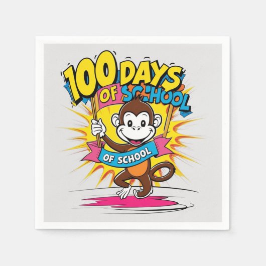 100日の学校お祝いサルおもしろいグラフィック スタンダードカクテルナプキン (正面)