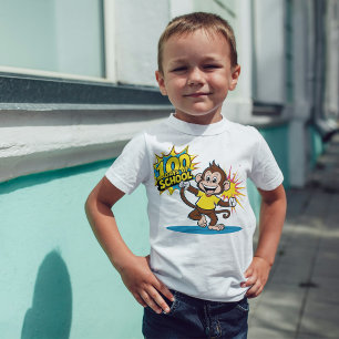 100日の学校お祝いサルおもしろいグラフィック Tシャツ