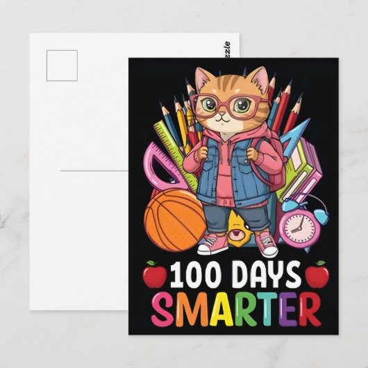 100日の学校かわいい猫の子猫ガールズキッズ2025 ポストカード (正面/裏面)