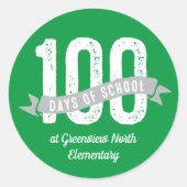 100日の学校のおもしろいのカスタマイズ緑の白 ラウンドシール (正面)