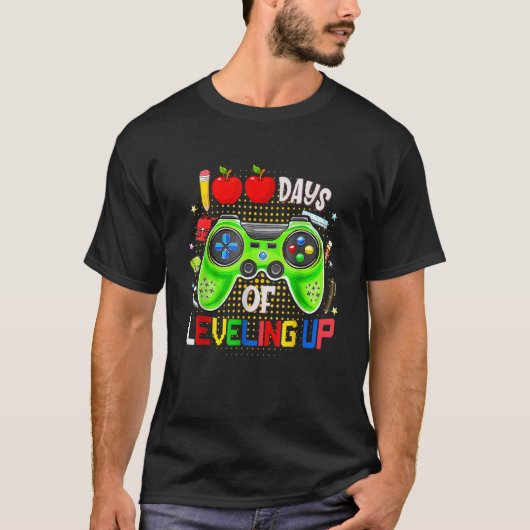 100日の学校のビデオゲームのレベル上げ100日 Tシャツ (正面)