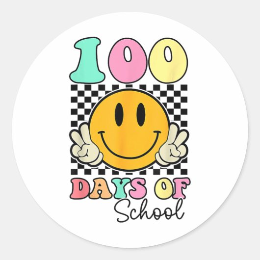 100日の学校の先生子供100thの日 ラウンドシール (正面)