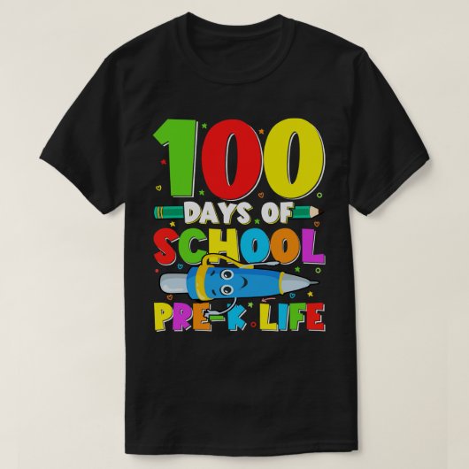 100日の学校の前の生活のおもしろい100日のsc tシャツ (デザイン正面)