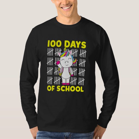 100日の学校の可愛いユニコーンとバックパックScho Tシャツ (正面)