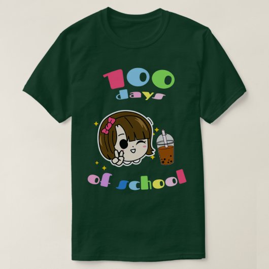 100日の学校の女の子バブルティーチョコレート Tシャツ (デザイン正面)