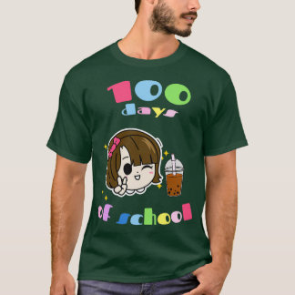 100日の学校の女の子バブルティーチョコレート Tシャツ