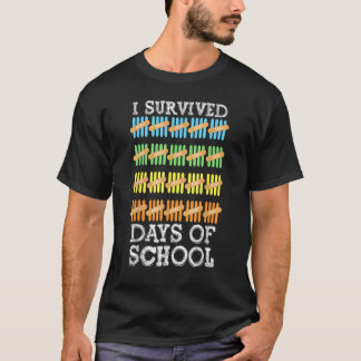 100日の学校の子供の私生き延び男の子の女の子の茶 Tシャツ