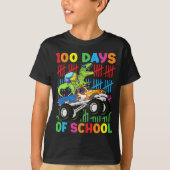 100日の学校の恐竜のモンスタートラックの子供 Tシャツ (正面)