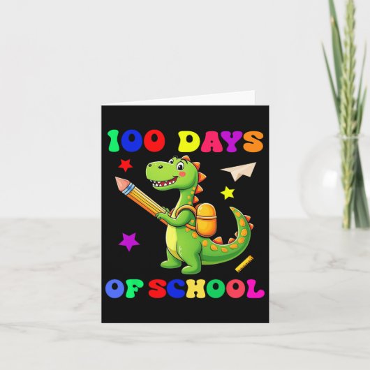 100日の学校の恐竜の幼稚園おもしろいデザイン カード (正面)