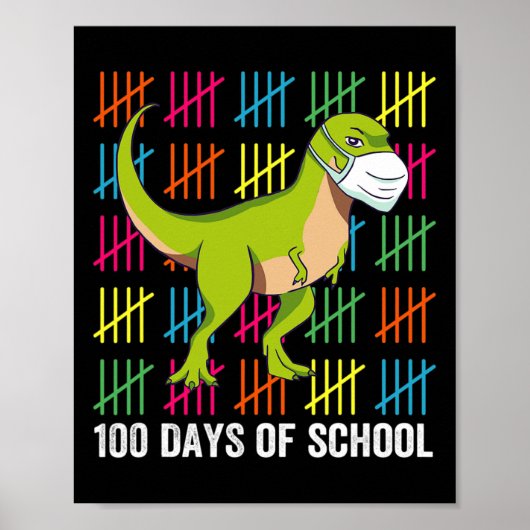 100日の学校の恐竜マスクおもしろい先生少年 ポスター (正面)