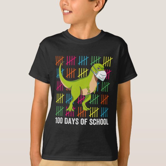100日の学校の恐竜マスクおもしろい先生少年 Tシャツ (正面)