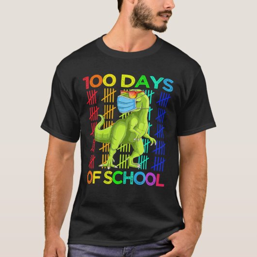 100日の学校の恐竜レックス着用マスク頭が切れる Tシャツ (正面)