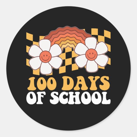 100日の学校の花レインボーグルービーレトロ ラウンドシール (正面)