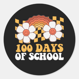 100日の学校の花レインボーグルービーレトロ ラウンドシール
