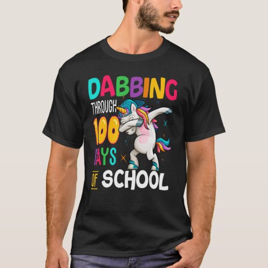 100日の学校の面白いシャツをダビング Tシャツ (正面)
