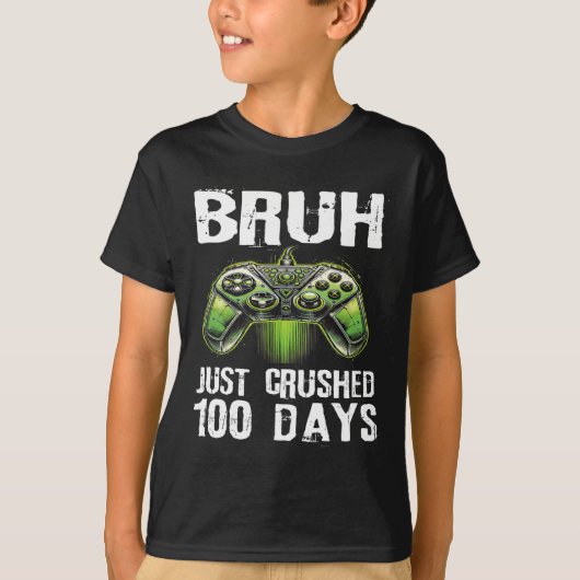 100日の学校ゲーマーBruh Boys Kids Video Game Tシャツ (正面)