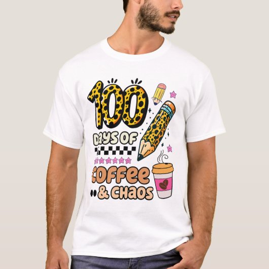 100日の学校コーヒー愛好家100th Day Leopard Tシャツ (正面)