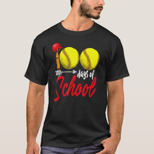 100日の学校ソフトボール先生キッズ100日目 Tシャツ (正面)