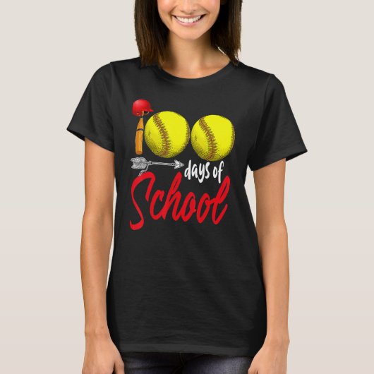 100日の学校ソフトボール先生キッズ100日目 Tシャツ (正面)