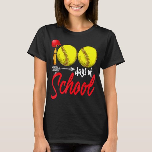 100日の学校ソフトボール先生キッズ100日目 Tシャツ (正面)