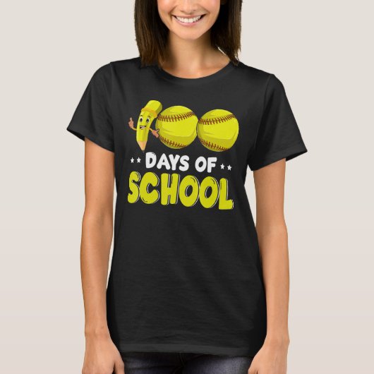 100日の学校ソフトボール選手の子供 Tシャツ (正面)