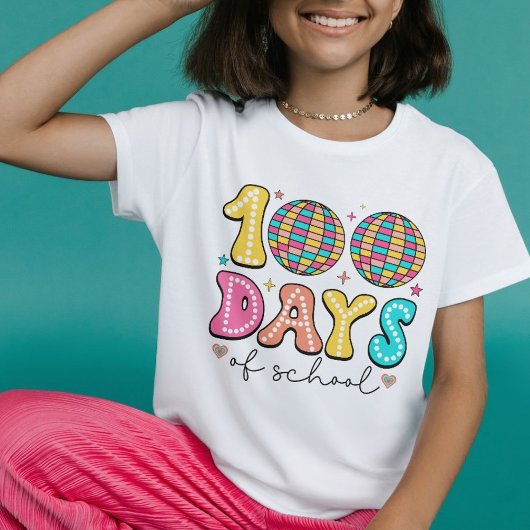 100日の学校ディスコお祝い- カラフル Tシャツ
