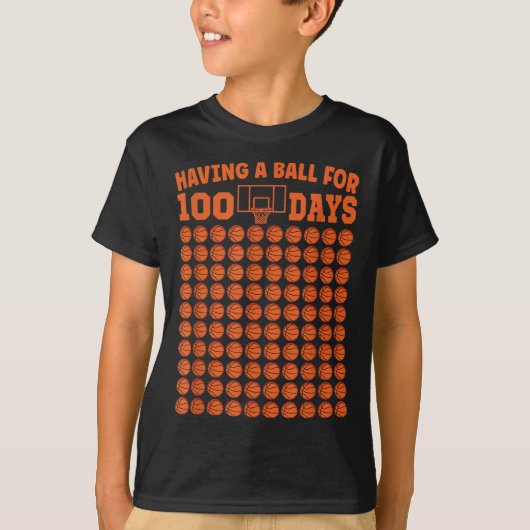 100日の学校バスケットボール100日の男の子 Tシャツ (正面)