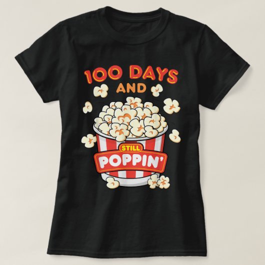 100日の学校ポップコーン幸せ100th Day of Scho Tシャツ (デザイン正面)