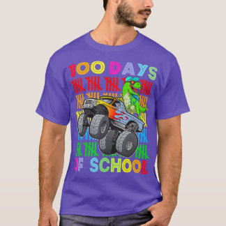 100日の学校モンスタートラック恐竜の少年 Tシャツ