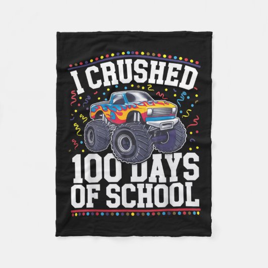 100日の学校モンスタートラック100日目 フリースブランケット (正面)