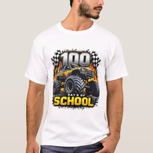 100日の学校モンスタートラック100日Scho Tシャツ (正面)