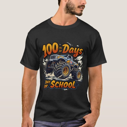 100日の学校モンスタートラック100日Scho Tシャツ (正面)
